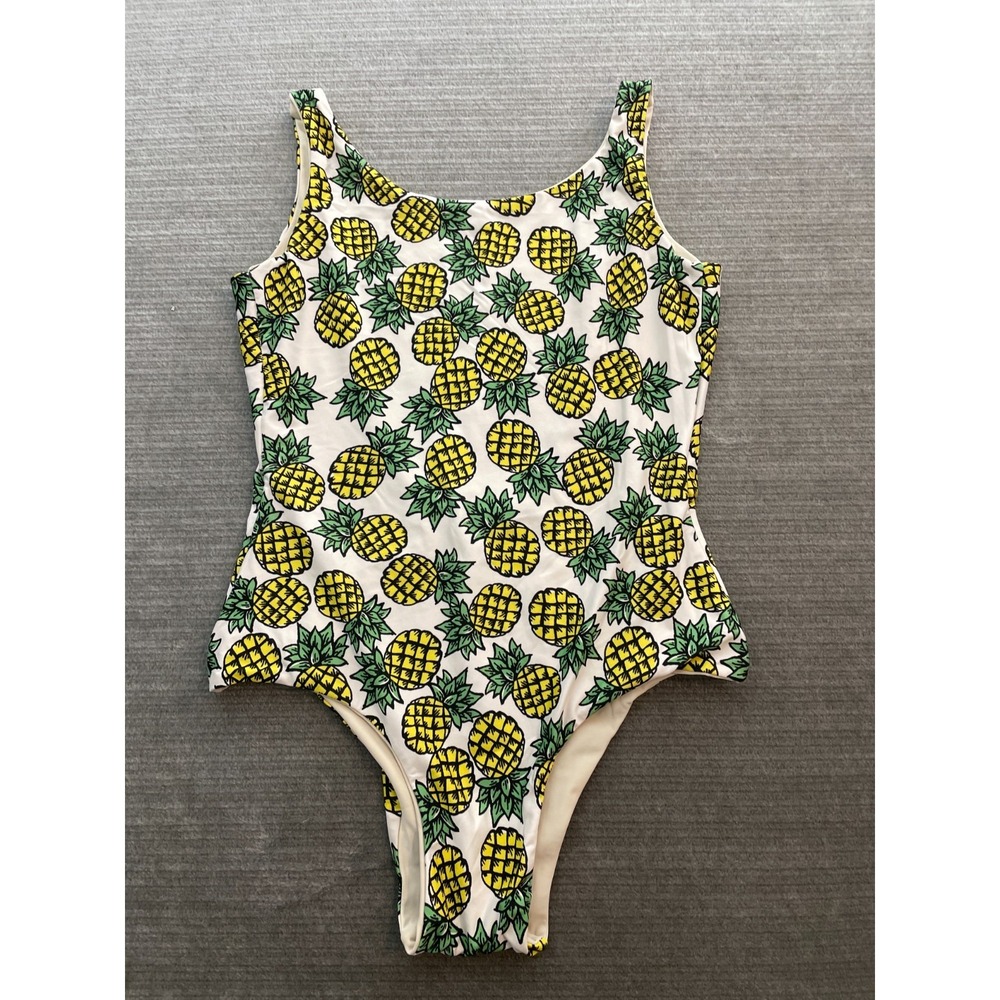 Fused Hawaii One Piece Bathing Suit Women XL Pineapple Print Low Back‎ Vacation